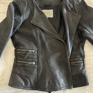 Maje Black Leather Moto Jacket Asymmetrical Design